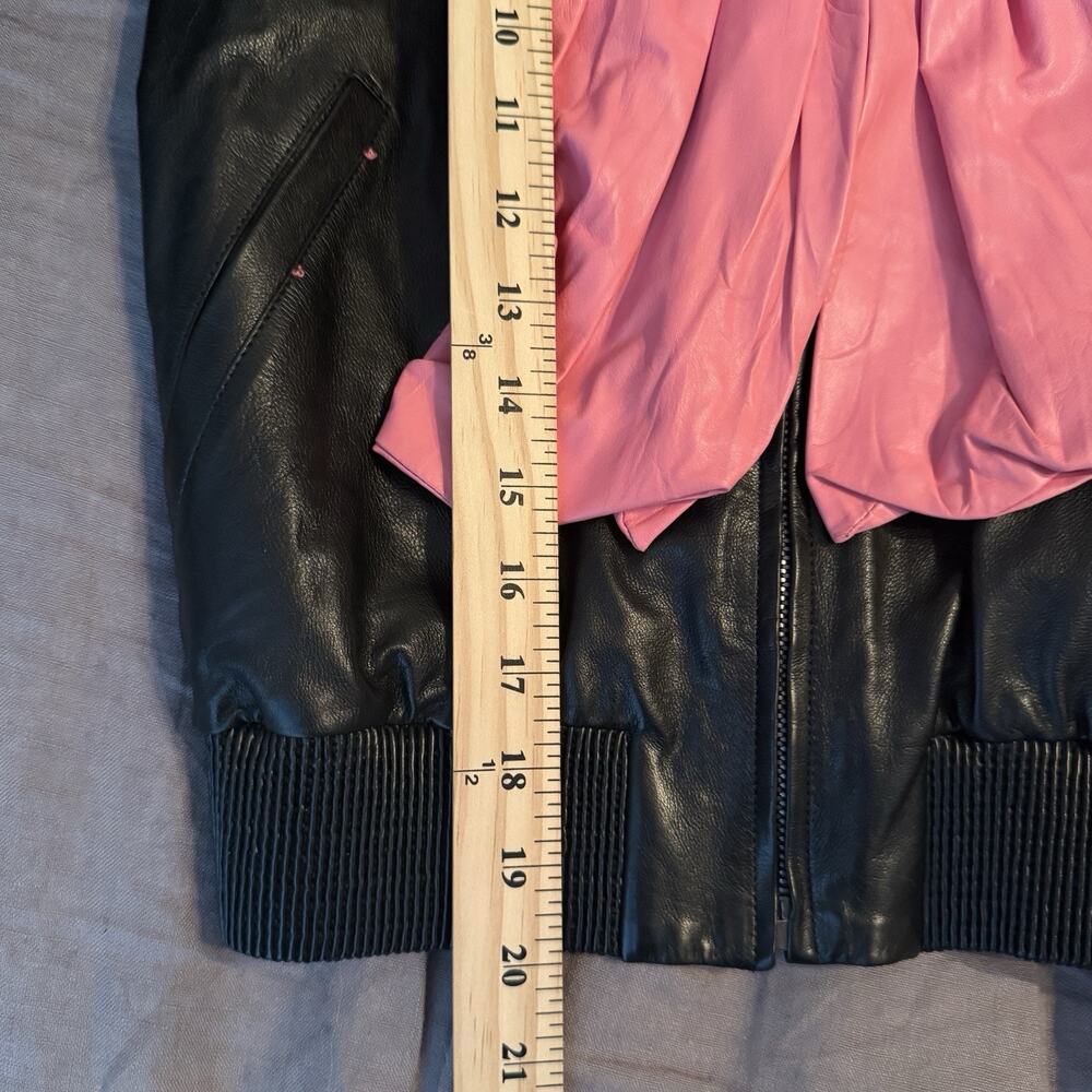 Gucci Black Leather Bomber Jacket Pink Bow Front Size 40 (4 US) - Picture 6 of 15